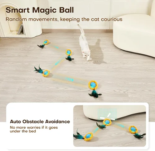 Vista 4 de Potaroma - Juguetes interactivos para gatos, pelota de movimiento rápido en alfombra de juego, pelota automática con movimiento activada por