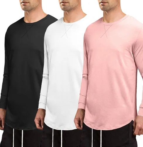 Vista 2 de JMIERR Mens 3 Pack Cotton Hipster Hip Hop Longline Crewneck T-Shirt