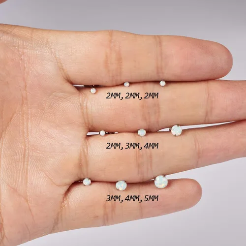 Vista 5 de Juego de 3 aretes para mujer, de acero inoxidable, pequeños ópalo sintético, paquete de 3 (SE-29)