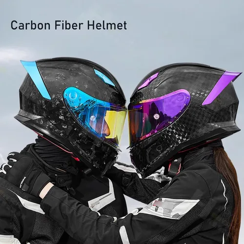 Vista 2 de Casco de motocicleta Aldult de cara completa de fibra de carbono, casco de motocicleta de calle aprobado por DOT, para hombres y mujeres, casco de 13