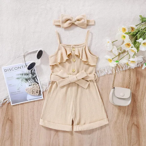 Vista 3 de CETEPY Ropa de bebé niña pequeña trajes de verano sin mangas overol halter de una pieza diadema
