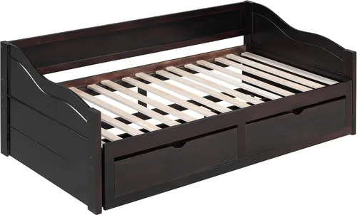 Vista 6 de JIVOIT Sofá cama extensible con cama nido y dos cajones de almacenamiento, marco de sofá cama de madera con soportes de listones de madera, diseño