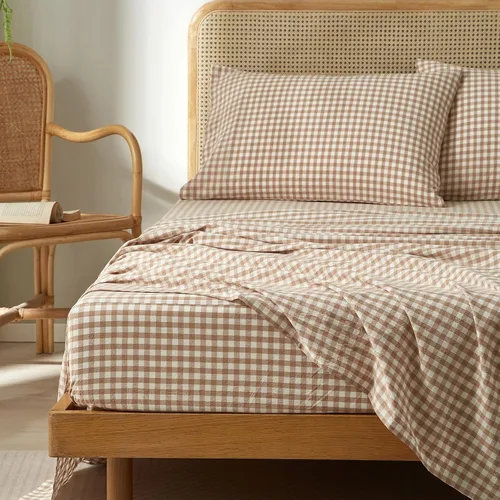 Vista 11 de Sábana ajustada 100% algodón suave tamaño queen de bolsillo profundo con rayas coloridas y estampado Gingham, sin arrugas, 1 pieza, sábana