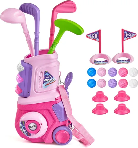 Vista 10 de PJG Juego de golf para niños pequeños, palos de golf de plástico para niños de 1, 2, 3, 4, 5 años con 4 palos de golf y 10 pelotas, juguetes de golf
