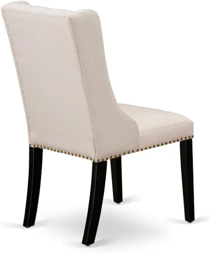 Vista 5 de East West Furniture FOP1T01 Forney Parson - Juego de 2 sillas de comedor con botones copetudos y ribete de cabeza de clavo, color crema, juego de 2
