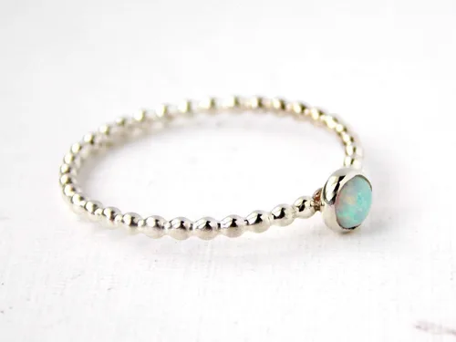 Vista 3 de Anillo de cabina con cuentas de ópalo de 0.157 in: anillo de piedra natal apilable, anillo de plata esterlina, anillo de ópalo, anillo simple