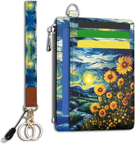 Vista 11 de Hancynir Cartera delgada para mujer con soporte para tarjetas de crédito RFID, pequeña mini funda para tarjetas con bolsillo frontal de PU, cartera