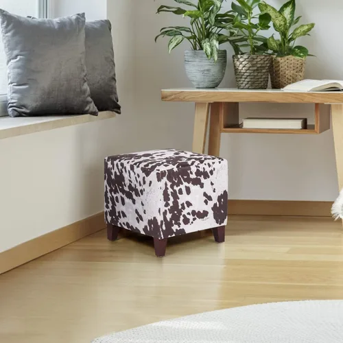 Vista 6 de Reposapiés otomano en forma de cubo, reposapiés cuadrado, banco pequeño para zapatos, silla de tocador con patas antideslizantes (vaca marrón)