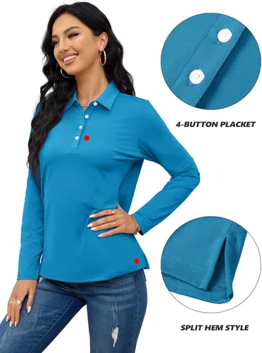 Vista 5 de TACVASEN Camisas tipo polo para mujer, camisetas casuales de manga larga para golf