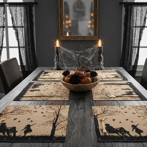 Vista 5 de DaDa Bedding - Juego de 4 manteles individuales de algodón y lino para mesa de comedor, 13 x 19 pulgadas