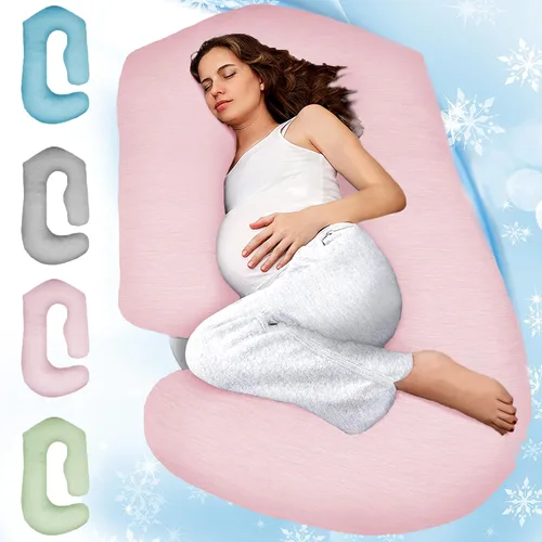 Vista 11 de Almohadas de embarazo para dormir - Almohada de cuerpo completo en forma de V C U con funda extraíble, almohada de maternidad refrescante de 57