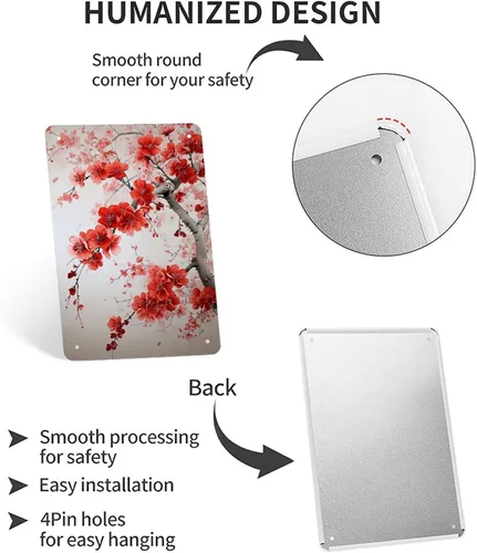 Vista 3 de Abstract Cherry Blossom Pattern Creative Metal Tin Sign Wall Decor Retro Sign for Home Living Room Bedroom Coffee Wall Decor Halloween Christmas