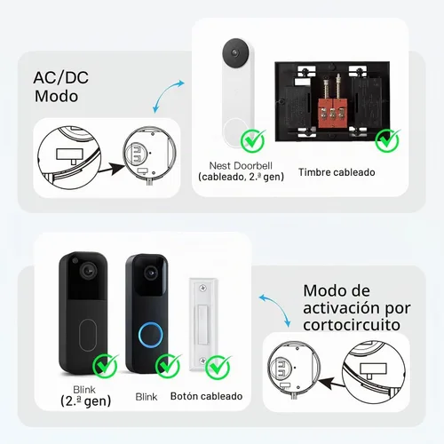 Vista 3 de Timbre inalámbrico compatible con timbre de video Blink (1ª y 2ª generación), kit extensor de timbre de video con elegante transmisor redondo