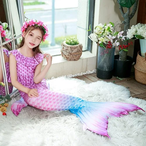 Vista 2 de Traje de baño de cola de sirena para niñas, 3 piezas