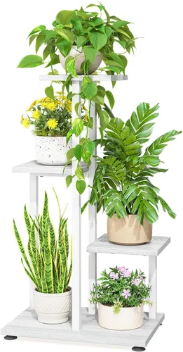Vista 9 de LASZOLA Soporte de Madera de 4 Niveles en Negro para Plantas de Interior, Resistente y de Gran Capacidad, Estante de Flores Vertical de Múltiples