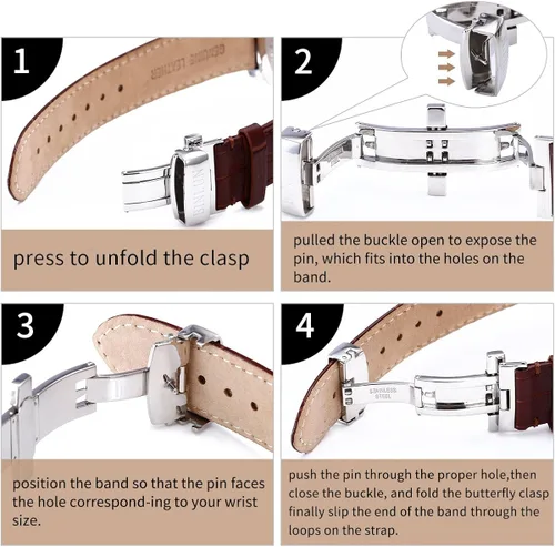Vista 6 de BINLUN Leather Watch Strap Quick Release Strap with Silver Butterfly Deployment Buckle 12mm 13mm 14mm 16mm 17mm 18mm 19mm 20mm 21mm 22mm 23mm 24mm