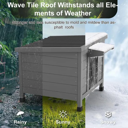 Vista 5 de TIMHAKA Casa para Gatos al Aire Libre, Refugio Aislado para Gatos Ferales de Interior Impermeable con Piso Elevado, Gran Recinto Exterior para Gatos