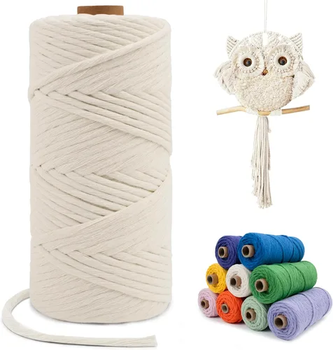 Vista 77 de Cuerda de macramé de una sola hebra de 0.197 in x 110 yardas, cuerda de macramé de algodón natural de 0.197 in, cuerda de algodón grueso para colgar
