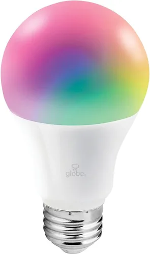 Vista 4 de Bombilla LED Wi-Fi inteligente GLOBE Electric de 10W, RGB multicolor + blanco ajustable 2000K–5000K, forma A19, base E26, control por aplicación +