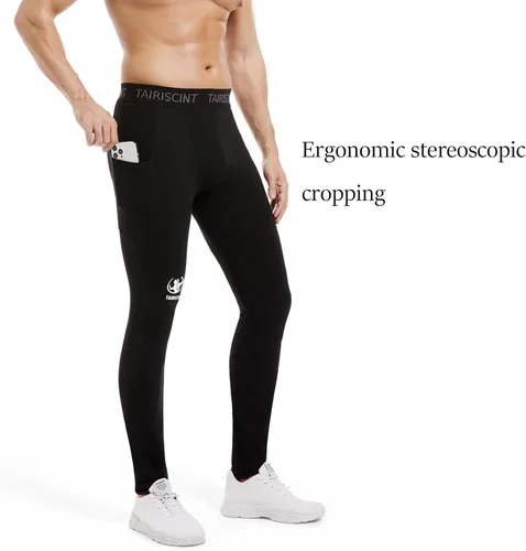 Vista 7 de TAIRISCINT Los pantalones de compresión de tela de alto rendimiento para hombre son adecuados para correr, fitness, voleibol en cuclillas, tenis.