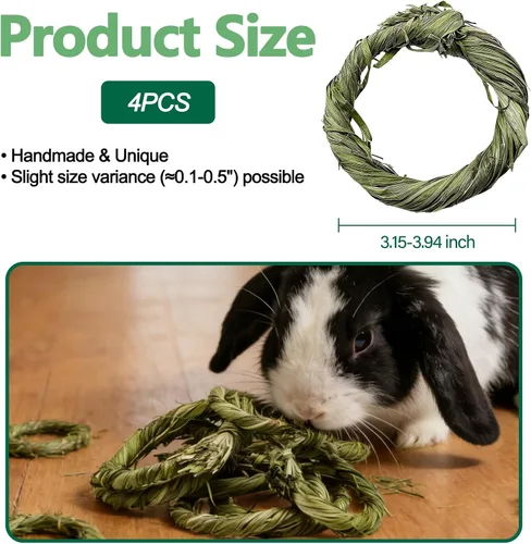 Vista 2 de Conejo Timothy - Juguete de heno natural para masticar, juguetes de hierba para masticar animales pequeños, golosinas para masticar conejo, conejo 4
