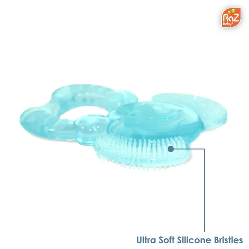 Vista 2 de RaZbaby Elfy-Yummy - Juguete para aliviar la dentición, diseño de elefante, silicona de grado médico con cerdas ultra suaves para calmar