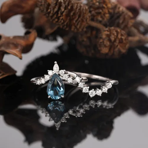 Vista 2 de Frayerr Anillo de moissanita Anillo de boda de plata de ley 925 Conjuntos de boda de topacio Anillo retro de 1.50 quilates natural de topacio