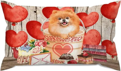 Vista 67 de Fundas de almohada lumbar con textura de madera rústica para perro en cubo, diseño de corazón rojo para el día de San Valentín, fundas de almohada