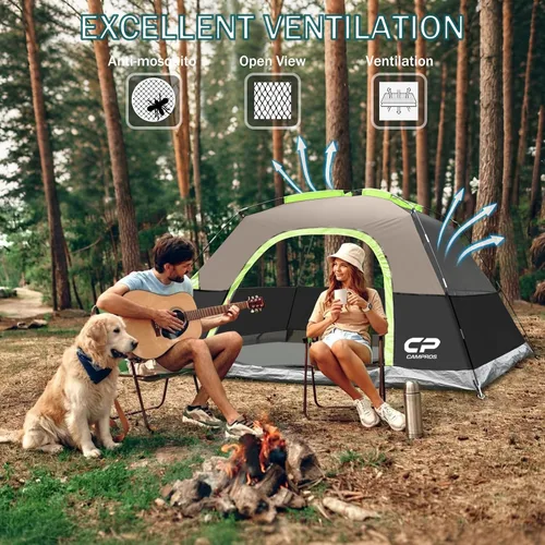 Vista 8 de CAMPROS CP Camping Tent 2/4/6 Person, Waterproof Windproof Double Layer Dome Tent, Easy Setup with Large Mesh Windows & Wide Door for Outdoor