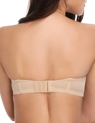 Vista 3 de Wingslove Sujetador de figura completa sin tirantes para mujer, con varillas, contorno multisentido, talla grande, alfombra roja