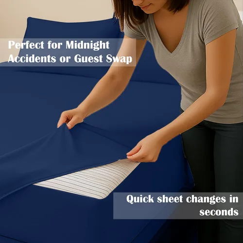 Vista 5 de Twin Zip Sheet 39x75-3 Piece Full Size Zipper Fitted Sheet - 1 Base & 2 Top Sheet - 1200TC 100% Cotton Breathable & Cooling - Fits 15" Deep Pockets