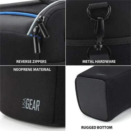 Vista 8 de USA GEAR Bolsa compacta para guardar cámara con cobertor para lluvia y correa para hombro