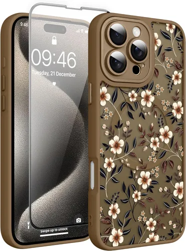 Vista 148 de Magnético para iPhone 13 con protector de pantalla [Compatible con MagSafe] Diseño de patrón floral de flores bonitas, funda delgada a prueba