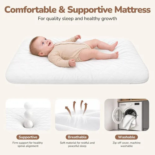 Vista 7 de Ezebaby Rocking Baby Bassinet Bedside Sleeper: 3-in-1 Bedside Bassinet for Baby - Breathable Full-Mesh Crib with Mattress 6 Height Adjustable with
