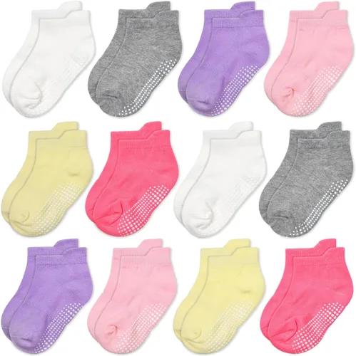 Vista 14 de GRPSKCOS - Calcetines antideslizantes para niños pequeños de 12 pares, calcetines antideslizantes para tobillos para niñas y niños, calcetines