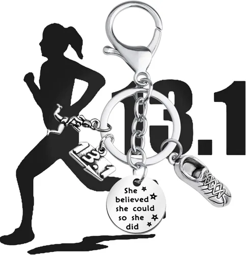 Vista 6 de FUSTMW Llavero de corredor de regalo de maratón, joyería de maratón, regalos para correr Ella Bl 13.1