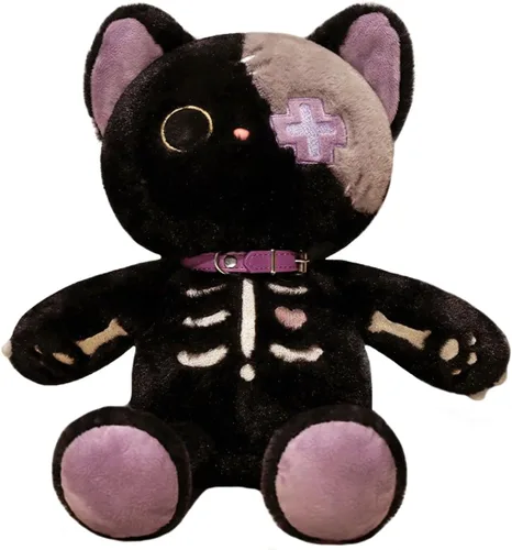 Vista 7 de ELAINREN Oso de peluche morado gótico, animales de peluche espeluznantes de Halloween Oso de peluche de decoración de regalo/30 cm