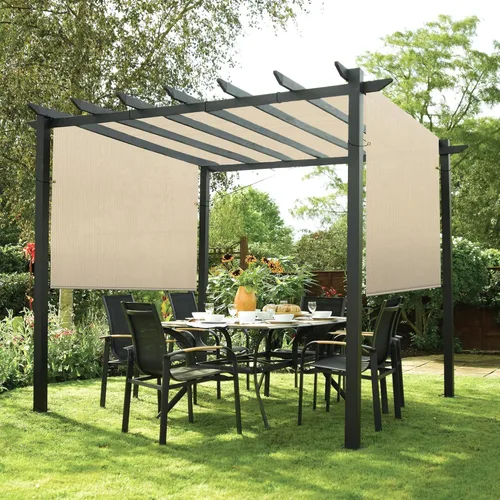 Vista 4 de Patio Toldo de repuesto para pérgola de 11 x 4 pies, con ojales y varillas pesadas, para exteriores, bloqueo UV, para glorieta, patio trasero, Beige