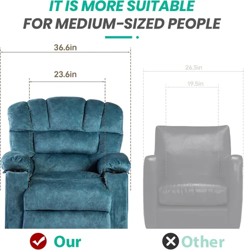 Vista 10 de Silla reclinable moderna ergonómica para sala de estar, sofá individual, con relleno de espuma, 2 portavasos y bolsillo lateral