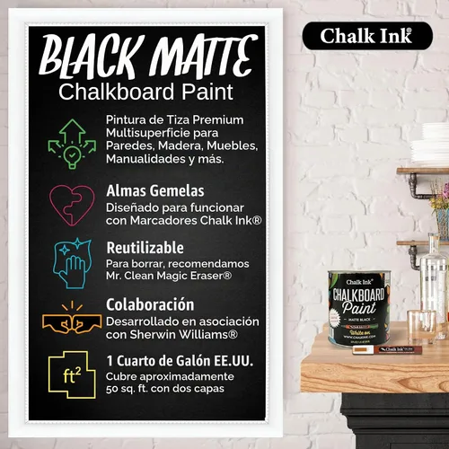 Vista 2 de Chalk Ink Pintura de tiza - Pintura de pizarra prémium para paredes, madera