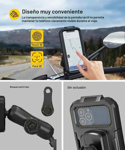 Vista 2 de iMESTOU Soporte de teléfono impermeable para espejo retrovisor, soporte para teléfono de motocicleta de 1 pulgada con brazo de doble enchufe
