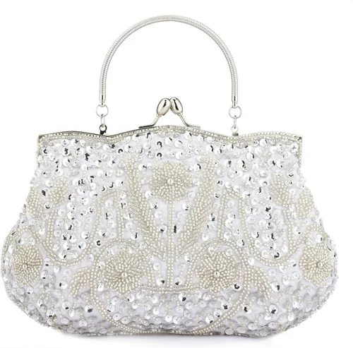 Vista 8 de Gets Noble - Bolso de noche con lentejuelas y cuentas para mujer Negro