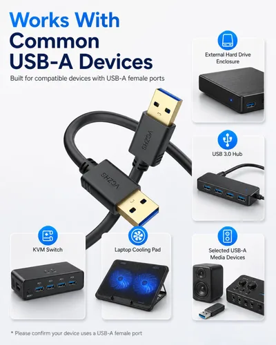 Vista 4 de VCZHS Tech Cable USB a USB de 3.3 pies, USB3.0 tipo A a tipo A macho a macho cable de transferencia de datos de 5 Gbps para almohadilla