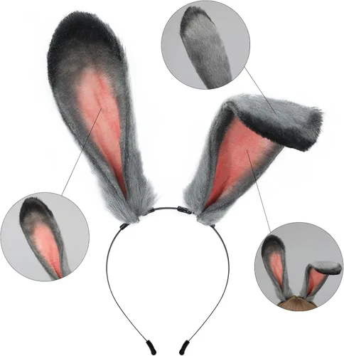 Vista 4 de Diadema de conejo peludo de felpa con orejas de conejo de piel sintética, accesorios para el cabello