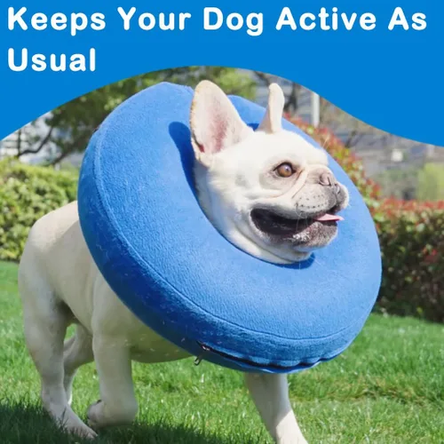 Vista 3 de Collar inflable de cono para perro, collar de recuperación de protección contra explosiones de cono de perro, azul (tamaño L)