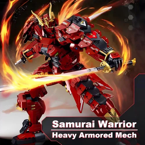 Vista 2 de HIGH GODO Samurai Mech Warrior - Juego de construcción de bloques de construcción de robot con espadas dobles, 923 piezas, regalo creativo