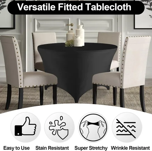 Vista 2 de FestiCorp Fundas de mesa redondas de elastano de 60 pulgadas, mantel ajustable de 5 pies para mesas de 5 pies, mantel negro elástico sin arrugas
