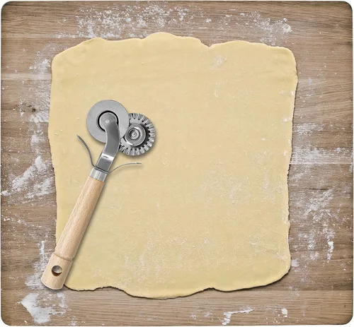 Vista 4 de Fantes Ravioli de pasta de doble hoja cortador de masa de pasta rueda de acero inoxidable con mango de madera de haya, el mercado italiano original