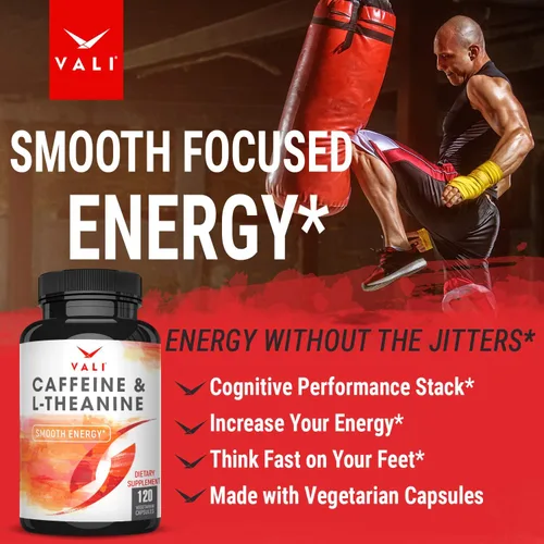 Vista 4 de VALI Cafeína 50mg y L Theanine 100mg - Píldoras de cafeína y L-Teanina para energía inteligente y enfocada y suplemento de concentración. Nootrópico