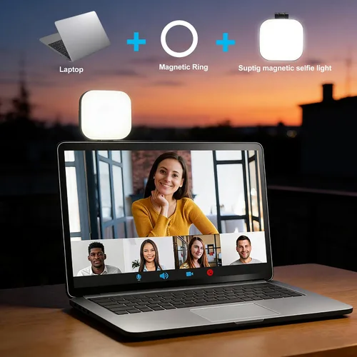 Vista 7 de Suptig Luz magnética para selfies, luz para selfie compatible con iPhone Magsafe, RGB 360° LED anillo de luz para teléfono con espejo